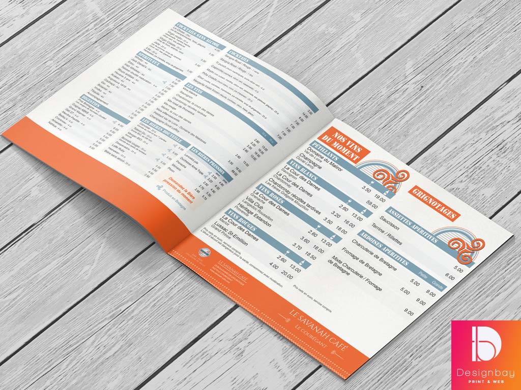 Menu brochure ouvert