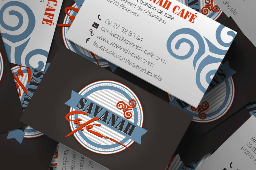 Cartes de visite et divers imprimés pour le Savanah Café