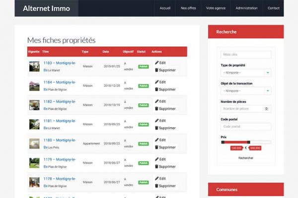 Alternet Immo – Listing des propriétés
