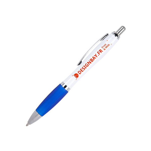 bu106 Stylo-bille Nash Blanc et grip coloré bleu