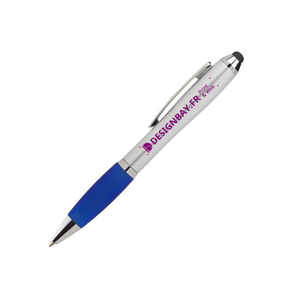 bu98 Stylo-bille Nash couleur acier et grio coloré bleu