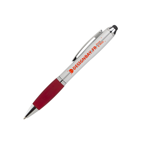 bu98 Stylo-bille Nash couleur acier et grio coloré rouge