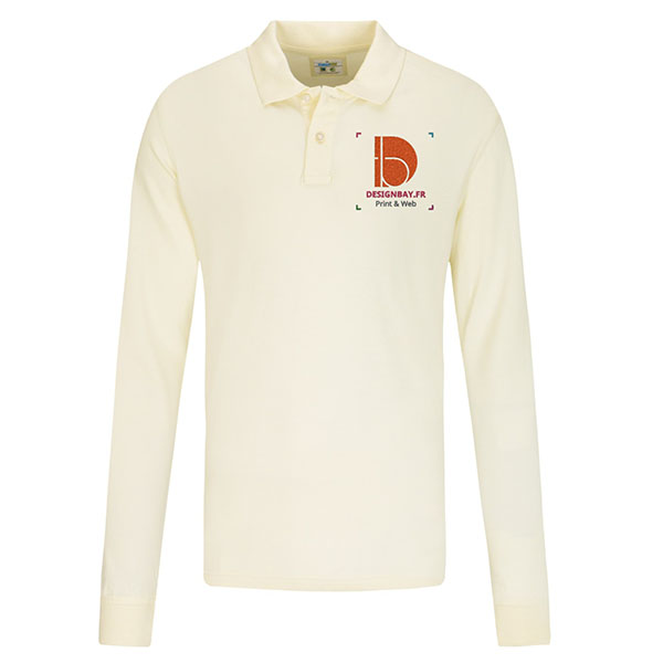 po17 Polo homme à manches longues GOTS Beige