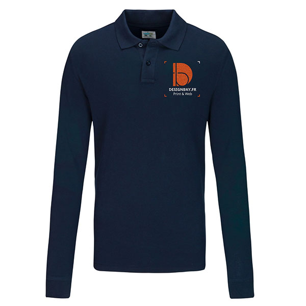 po17 Polo homme à manches longues GOTS Bleu marine