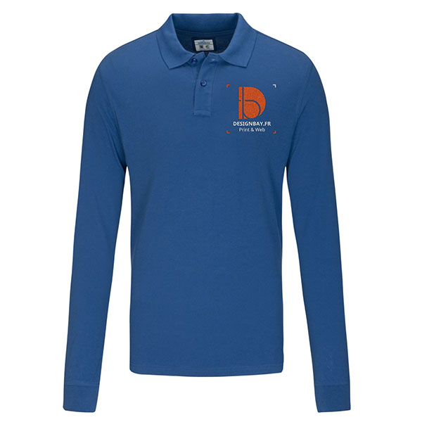 po17 Polo homme à manches longues GOTS Bleu