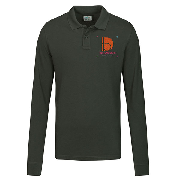 po17 Polo homme à manches longues GOTS Gris