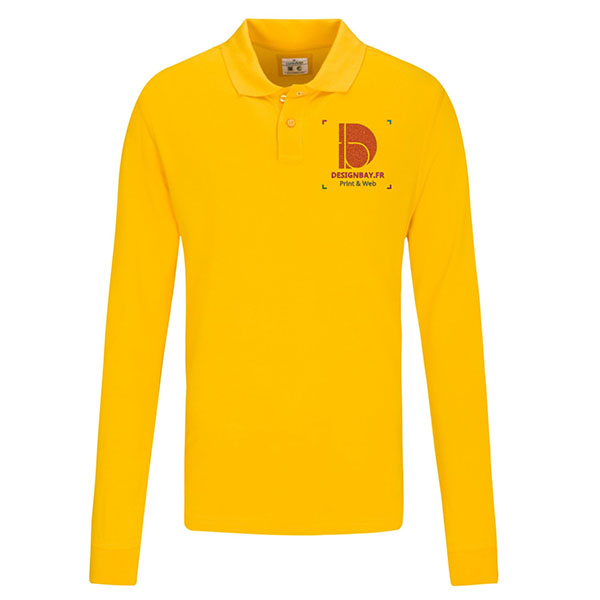 po17 Polo homme à manches longues GOTS Jaune