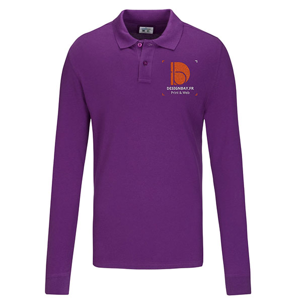 po17 Polo homme à manches longues GOTS Mauve