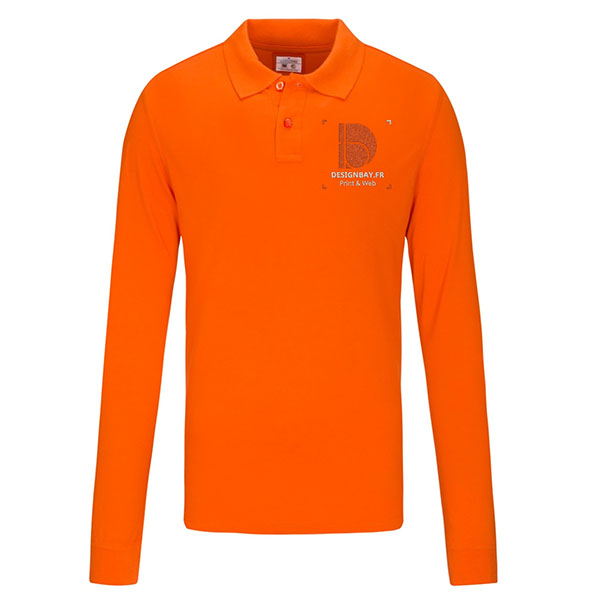 po17 Polo homme à manches longues GOTS Orange