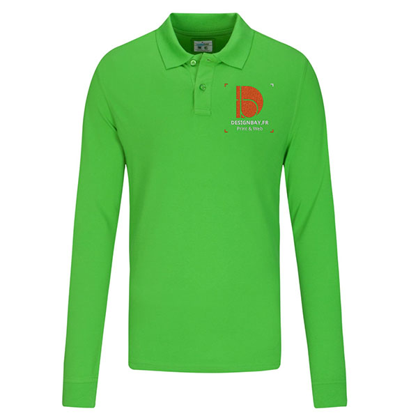 po17 Polo homme à manches longues GOTS Vert pomme