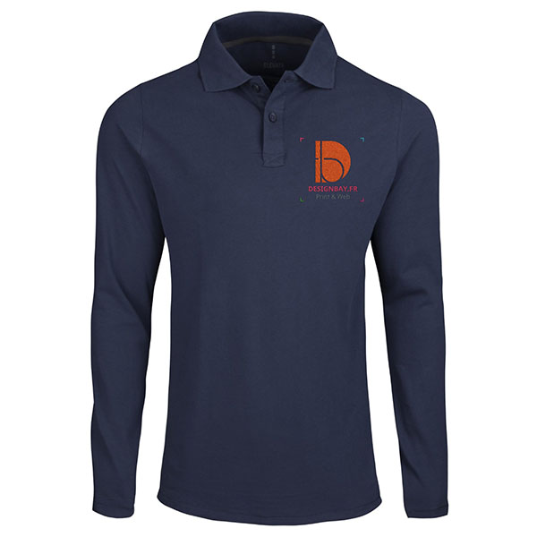 po18 Polo homme à manches longues Unicolore Oakville Bleu marine