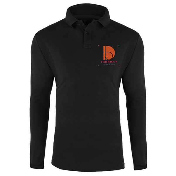 po18 Polo homme à manches longues Unicolore Oakville Noir