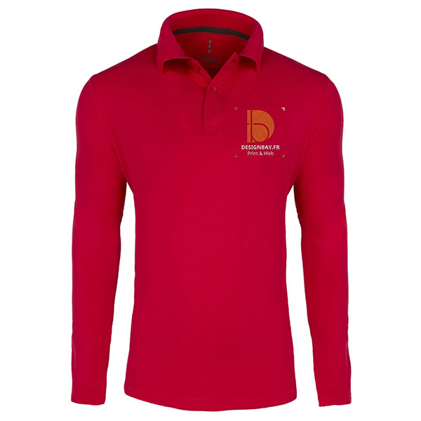 po18 Polo homme à manches longues Unicolore Oakville Rouge