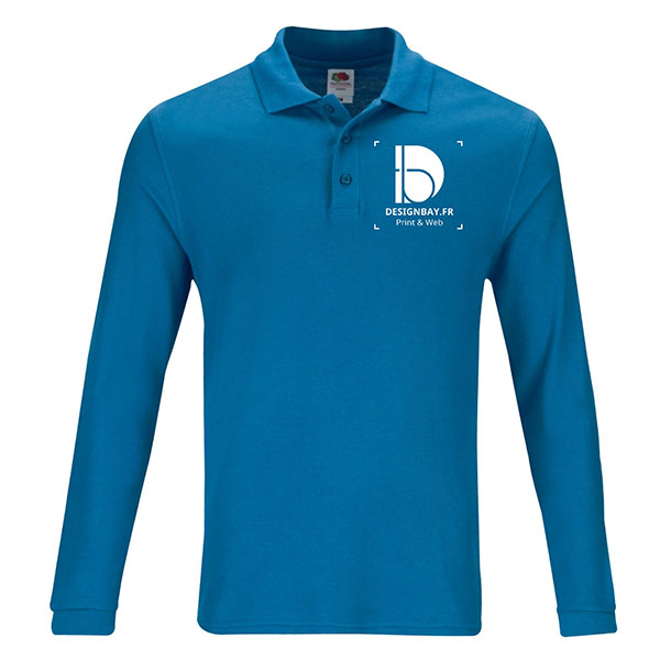 po19 Polo à manches longues Unicolore Premium Bleu clair