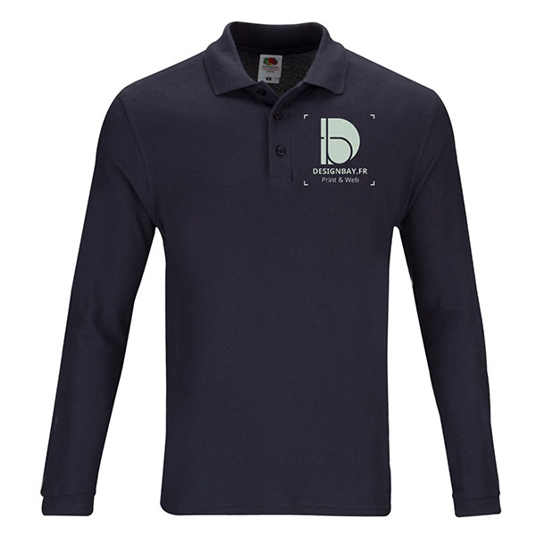 po19 Polo à manches longues Unicolore Premium Bleu marine