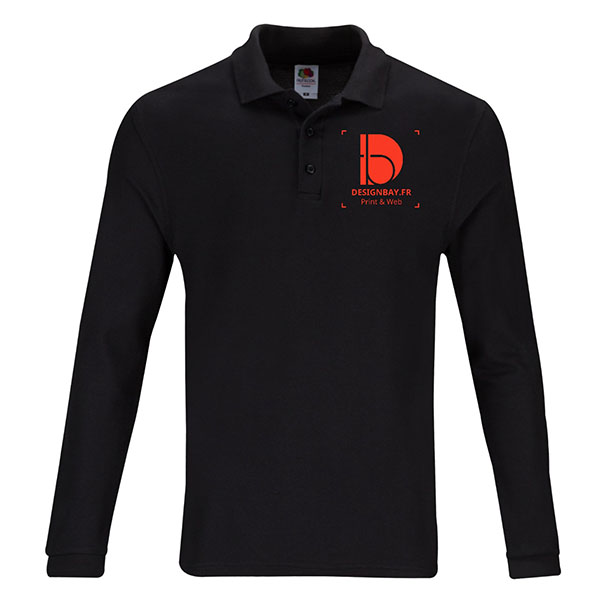 po19 Polo à manches longues Unicolore Premium Noir